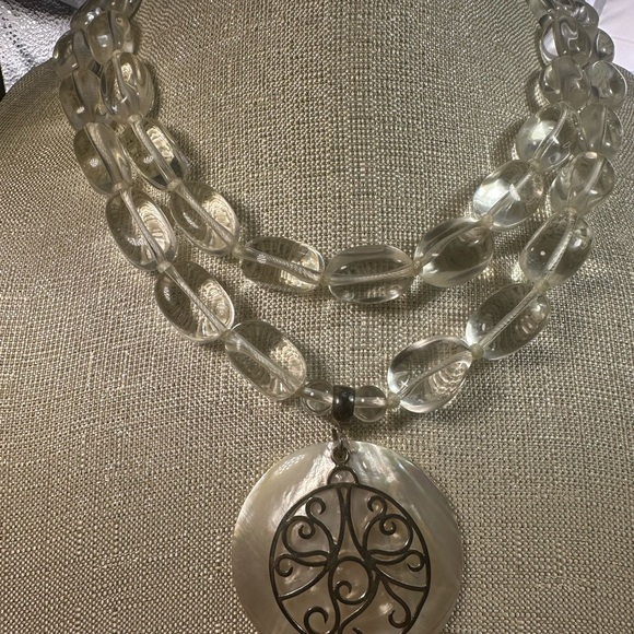 LUC925 signed mother of pearl vintage large quartz beaded necklace double strand - Picture 17 of 17